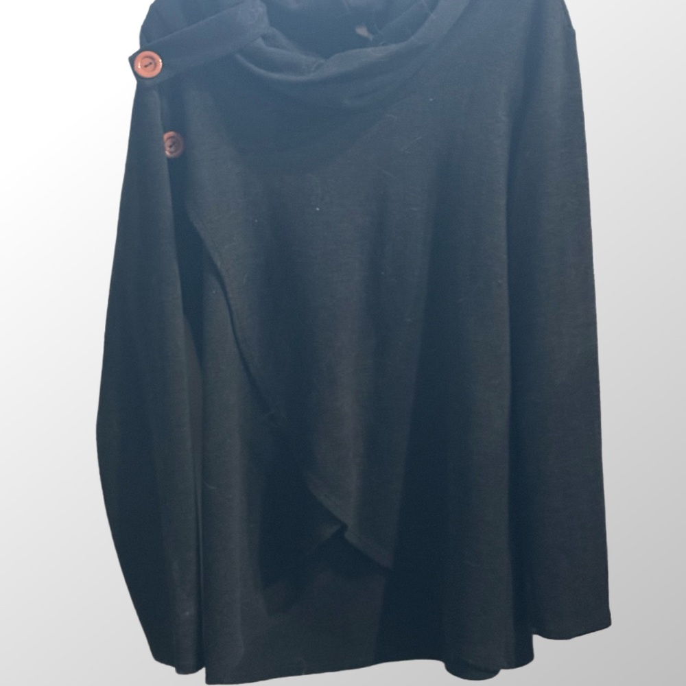 Chic Black Buttoned Poncho
